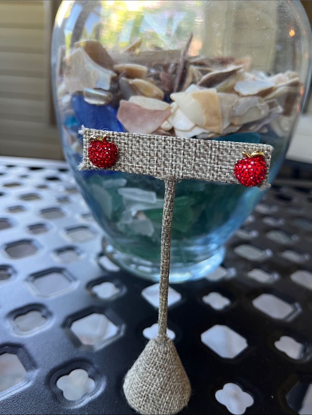 Red Sparkle Apple Stud Earrings